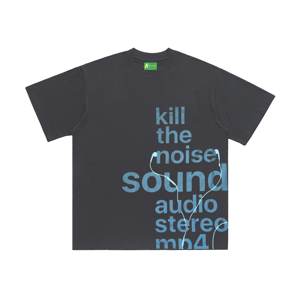Unseen Echoes Melancholy Trend Letters Earphone Retro T-shirt