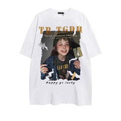 Street Philanthropist Trendy Brand Printed Retro Casual Loose Short Sleeve T-Shirt Details
