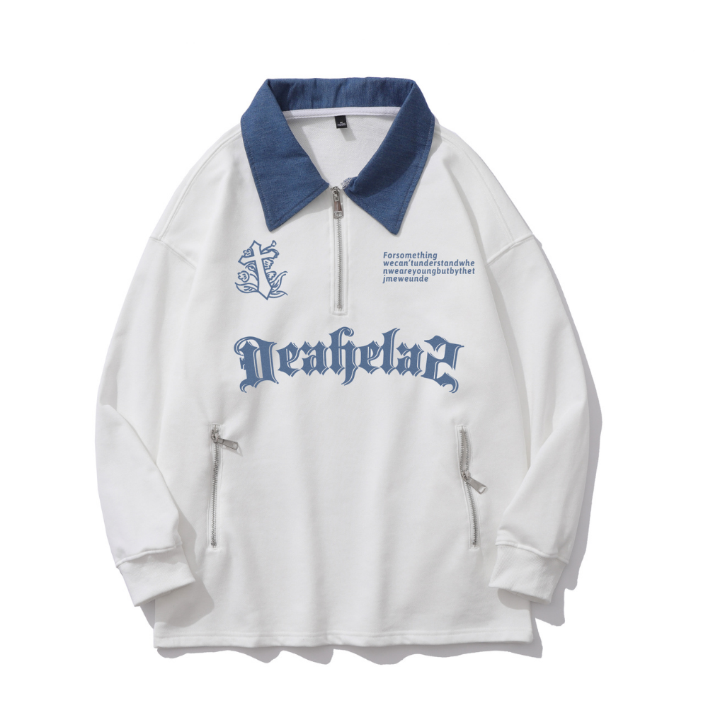 Classic Denim Stitching Polo Sweatshirt