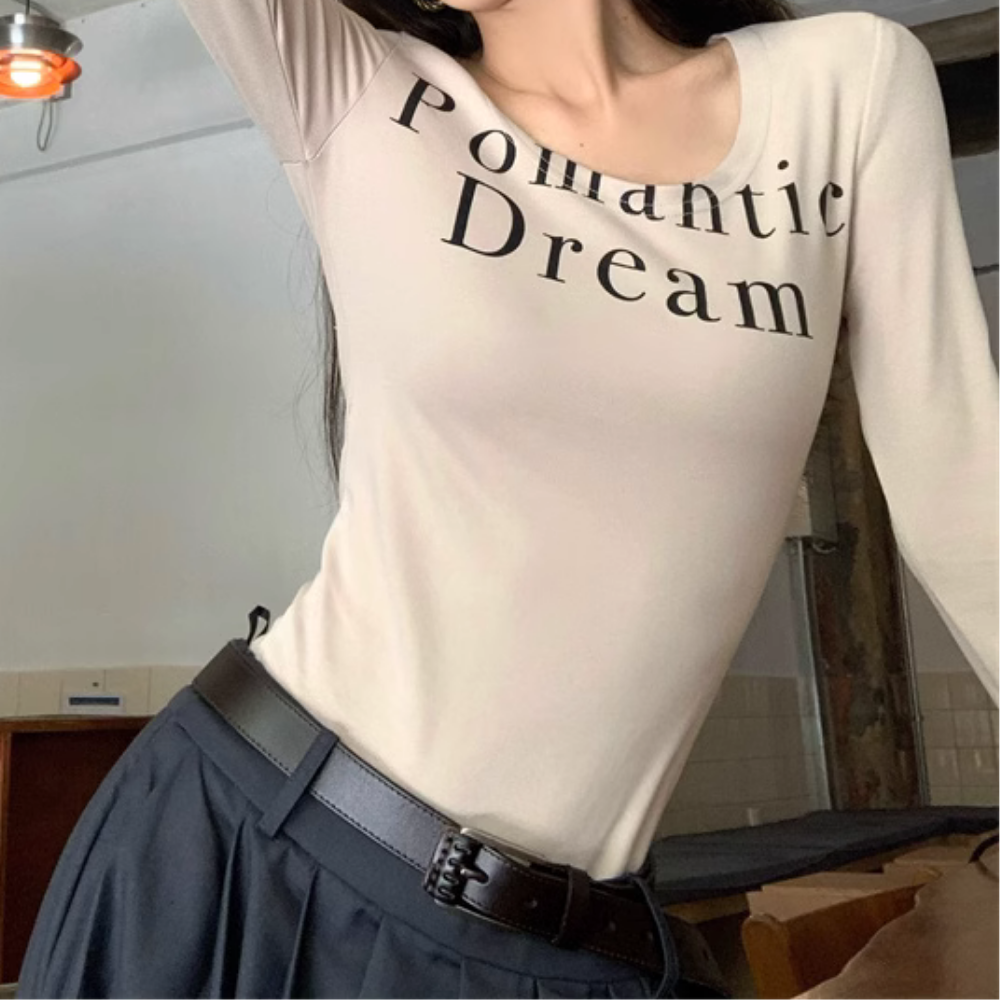 Women's Simple Letter Slim Long Sleeve