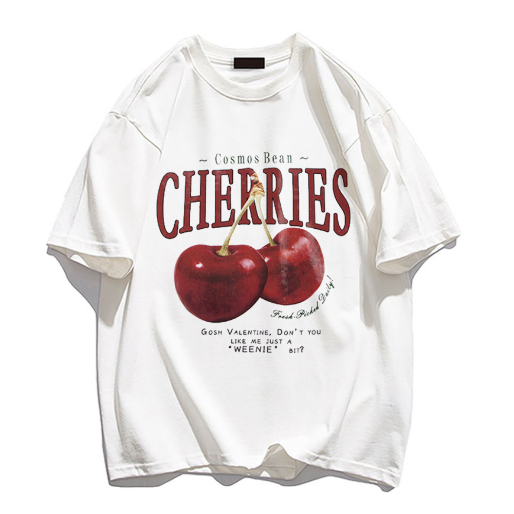 American Cherry Print Cotton T-shirt