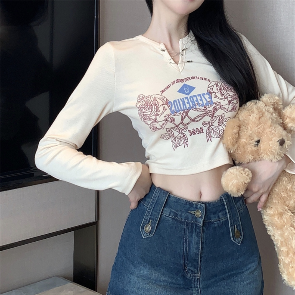 Women's Retro Letter Print Long Sleeve Shirt