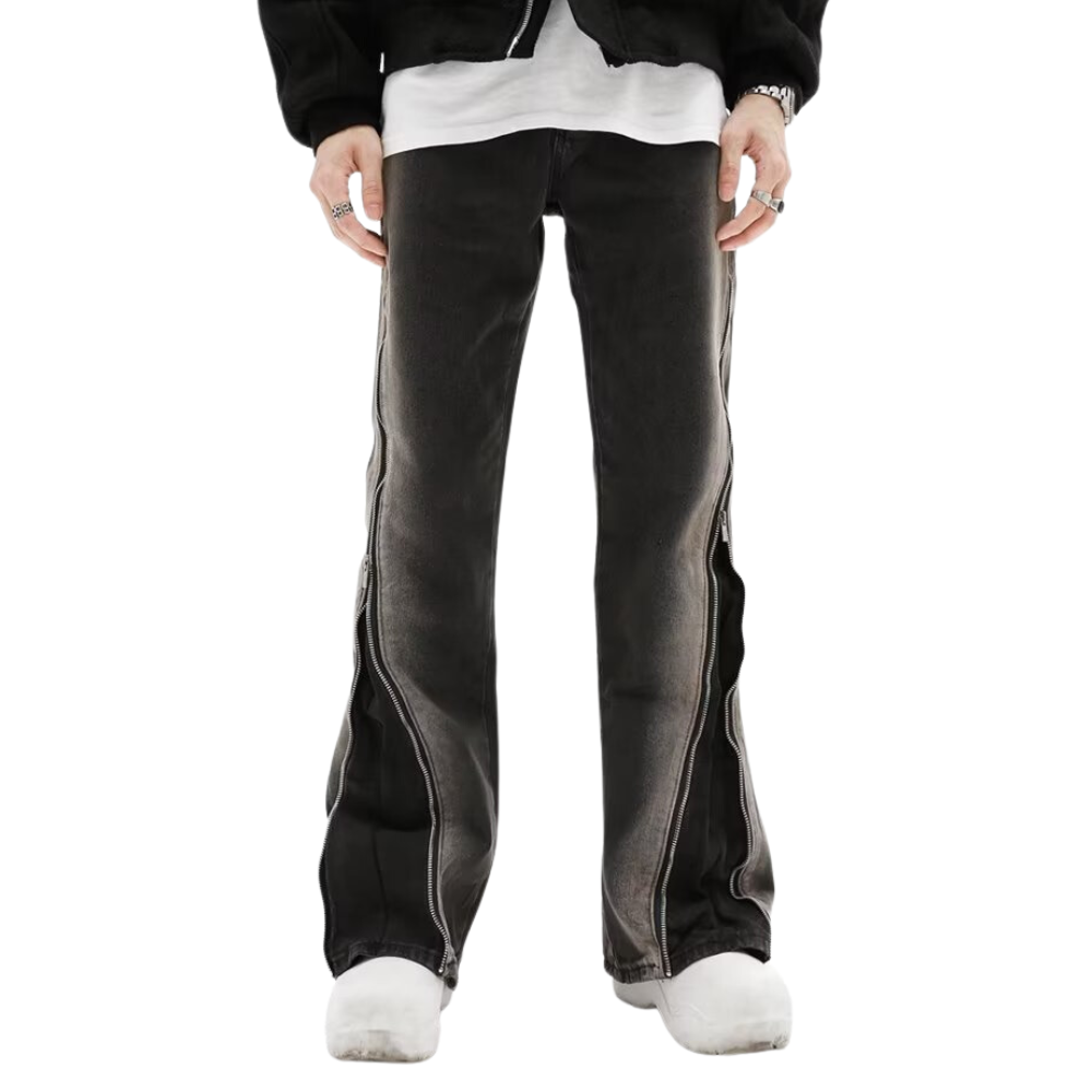 Retro High Street Gradient Zip Slit Jeans