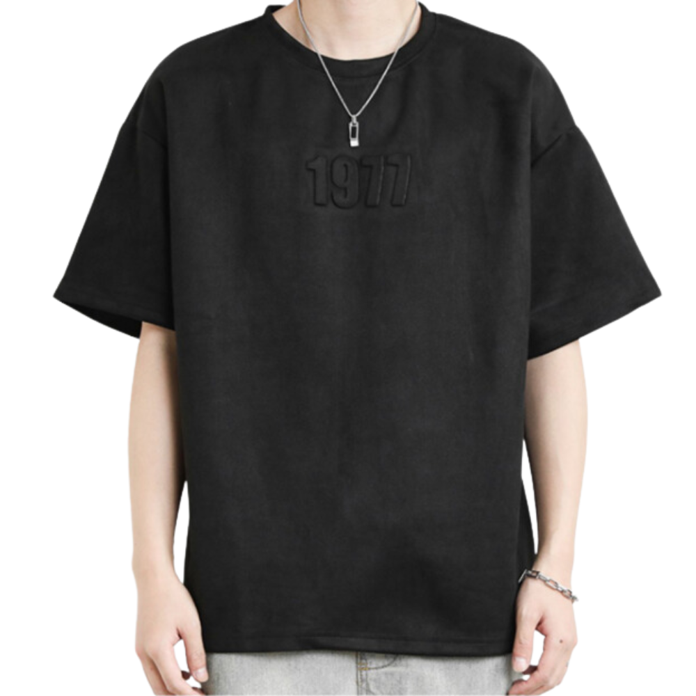 American Letter Embroidery Suede T-Shirt