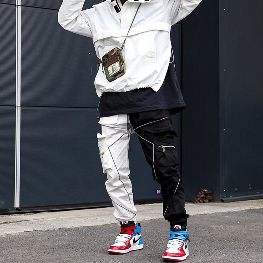 Reflective Line Black-White Cargo Pants