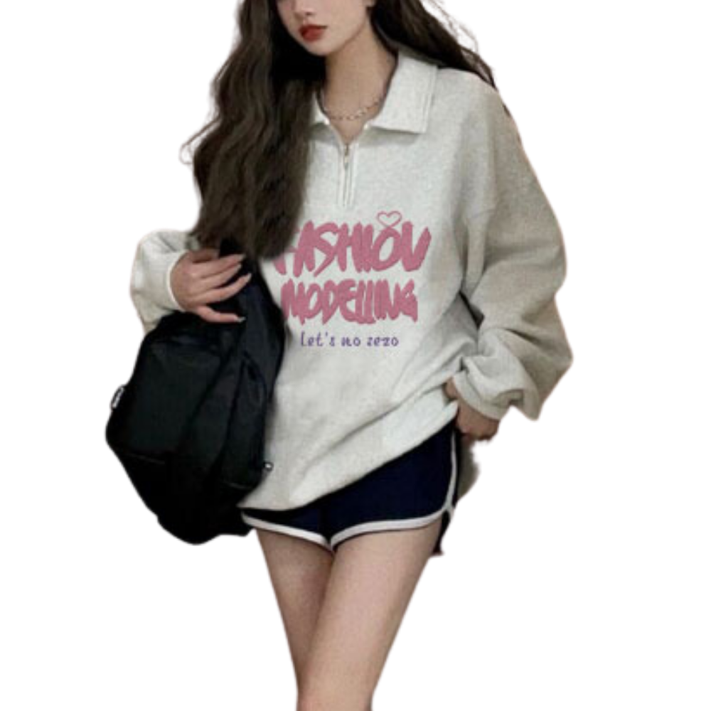 Pink Letter Polo Sweatshirt