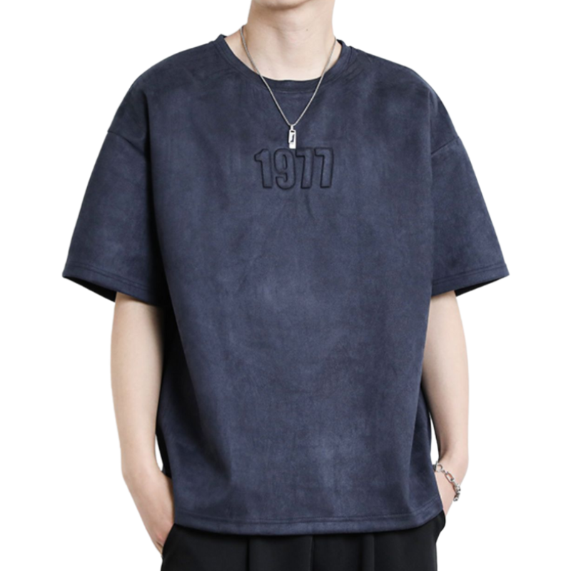 American Letter Embroidery Suede T-Shirt