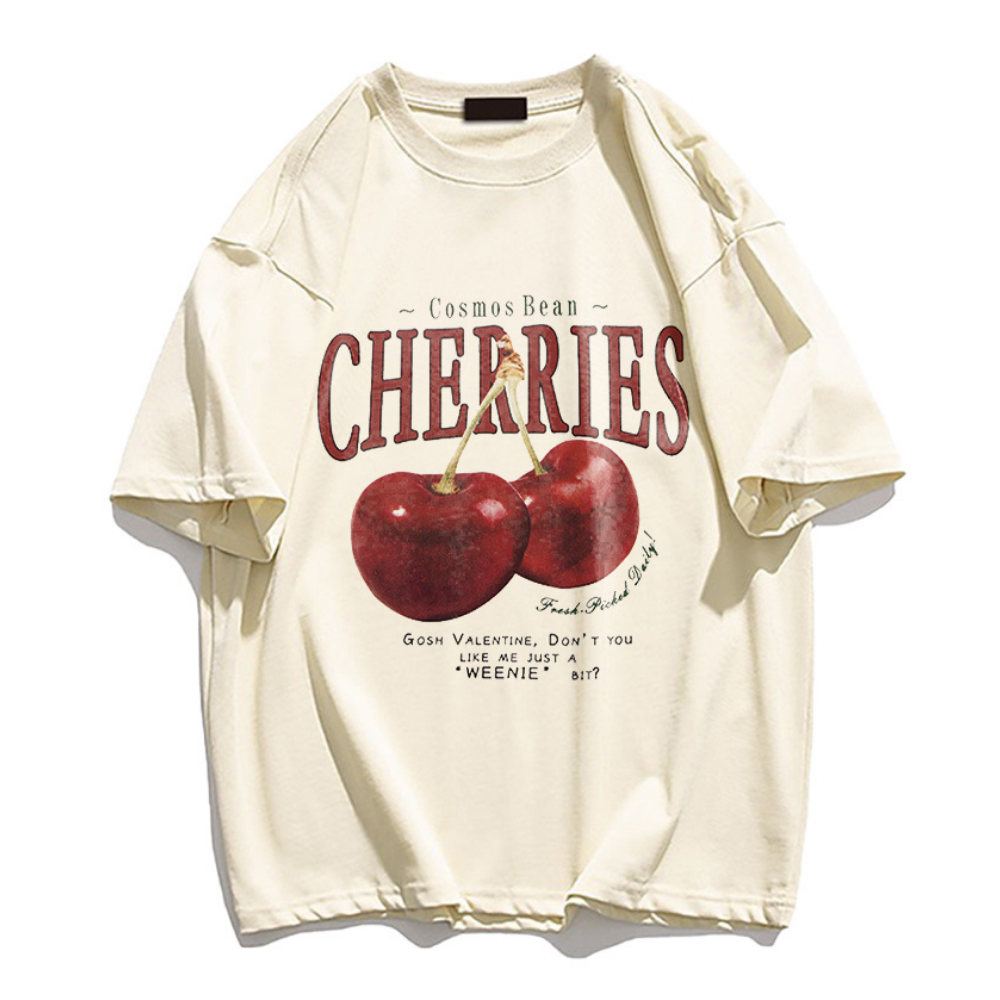 American Cherry Print Cotton T-shirt