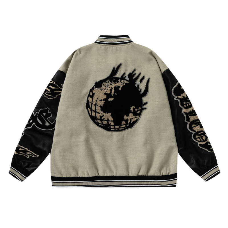 Vintage Embroidery Patchwork Graphic PU Jacket