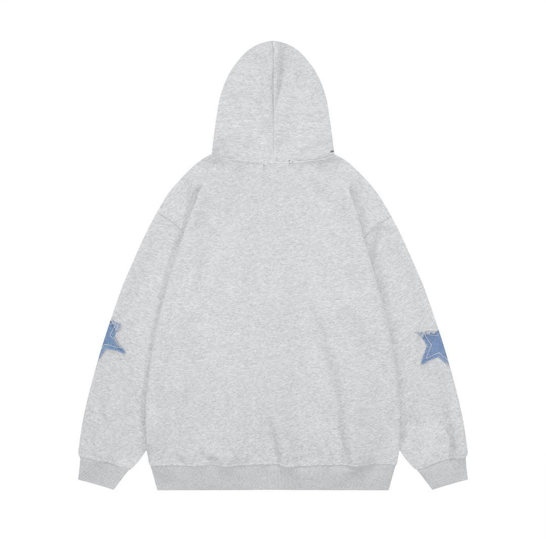 Urban Denim Star Patchwork Cotton Hoodie