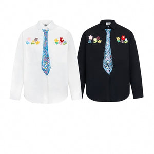 Flower embroidery tie graffiti shirt