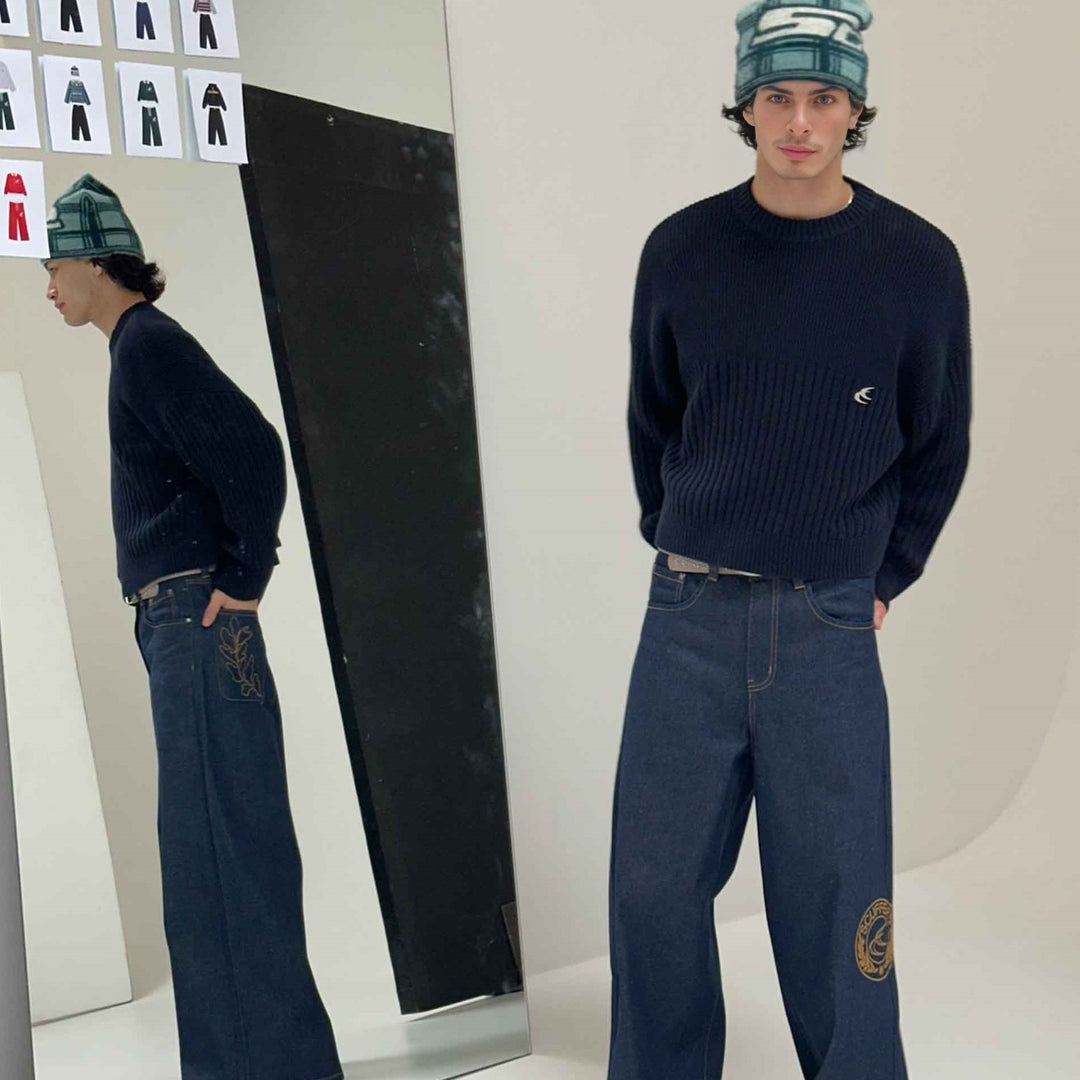 BAGGOUT Trendy Retro Washed Hip-Hop Pattern Jeans