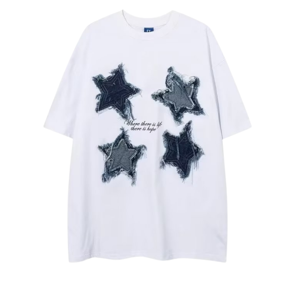 Patchwork Embroidered Stars T-shirt