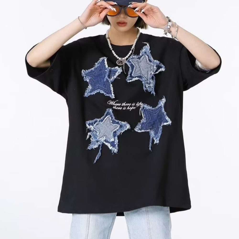 Patchwork Embroidered Stars T-shirt