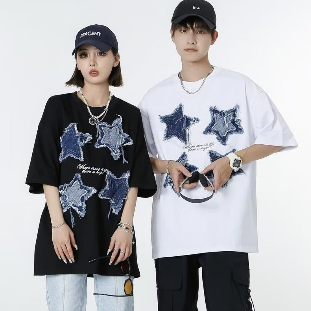 Patchwork Embroidered Stars T-shirt
