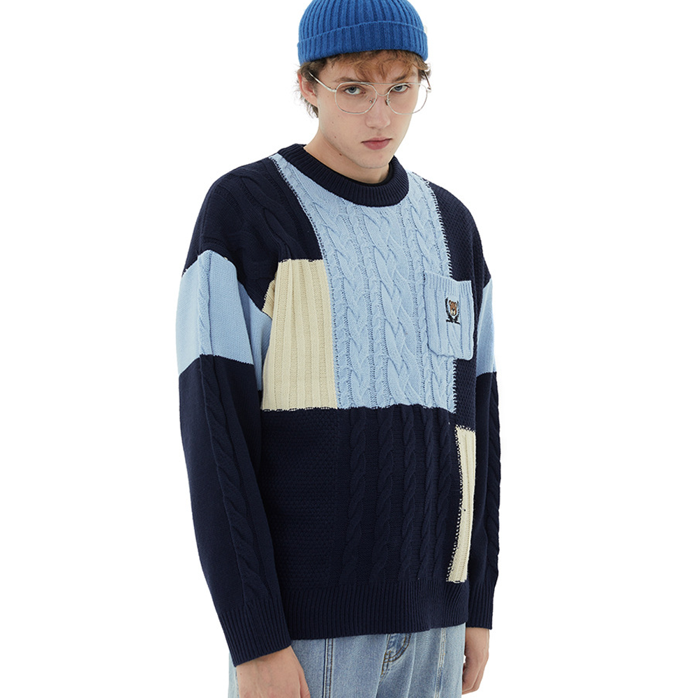 College Style Splicing Color Sweater