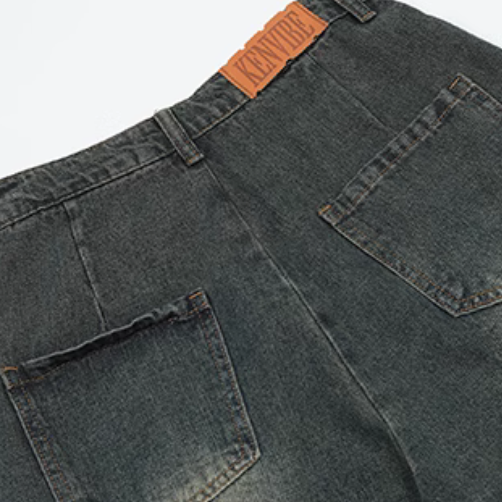 🔥High Street Pentagram Patched Raw Edge Jeans