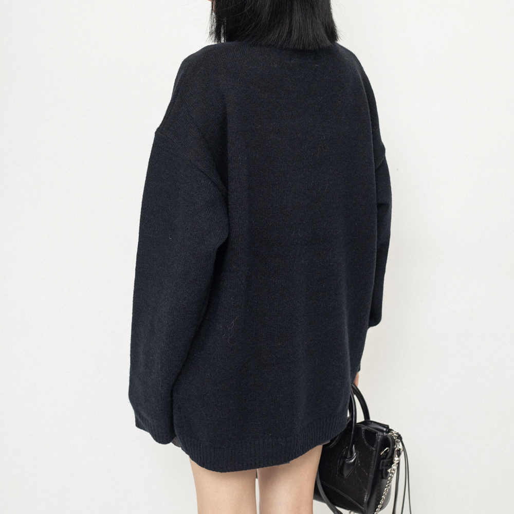 Cyber Envoy | Solid Color Star Zipper  Pullover Sweater