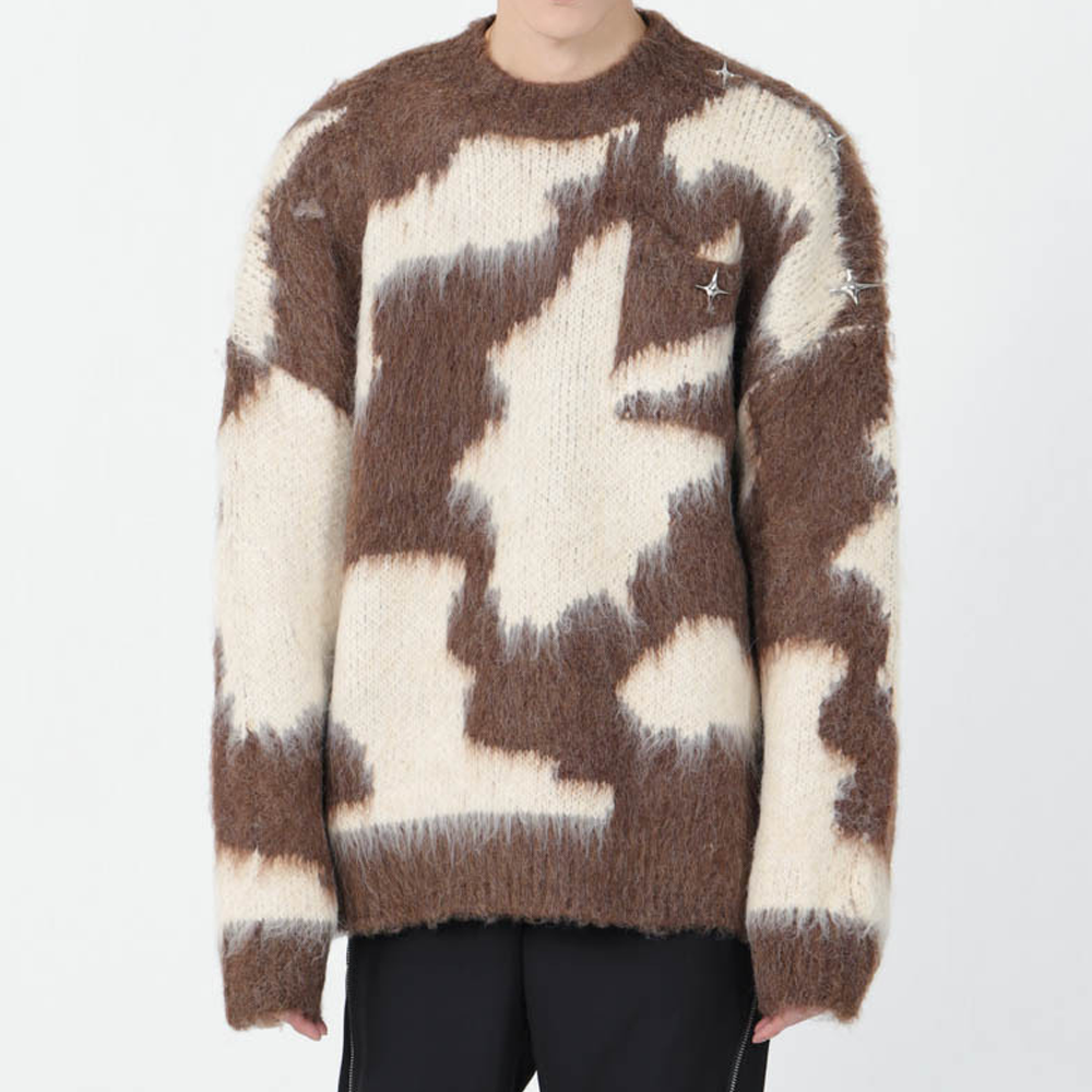 Contrast Color Deer Plush Cross Sweater