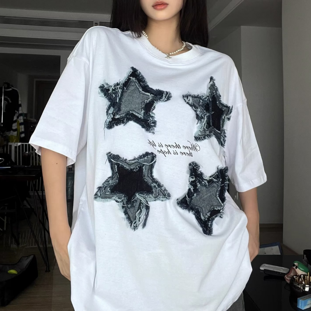 Patchwork Embroidered Stars T-shirt