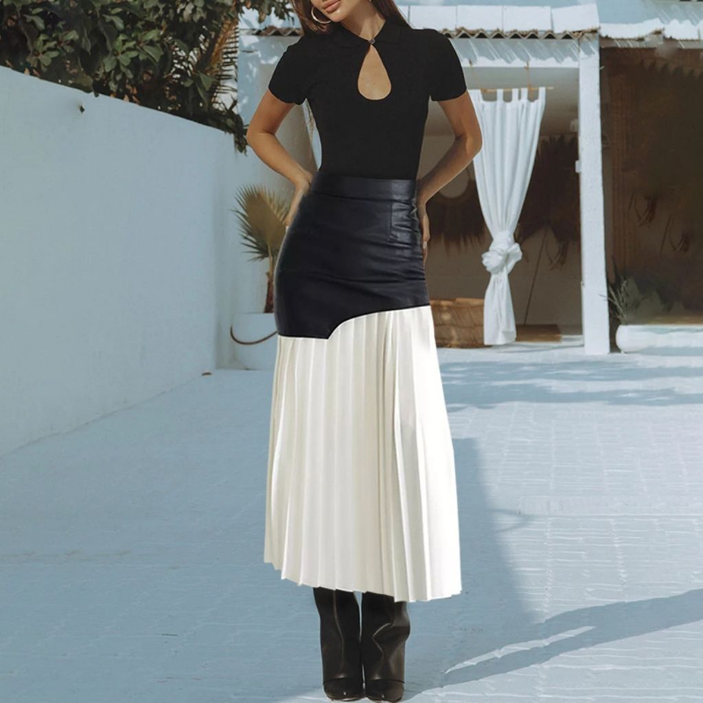 Women's Elegant PU Patchwork Maxi Skirt