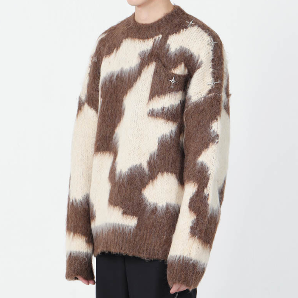 Contrast Color Deer Plush Cross Sweater