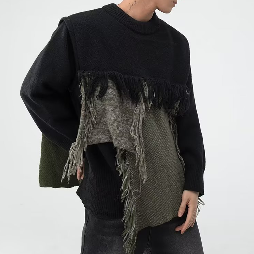 CE | Heavy Design Tassel Splicing Sweater