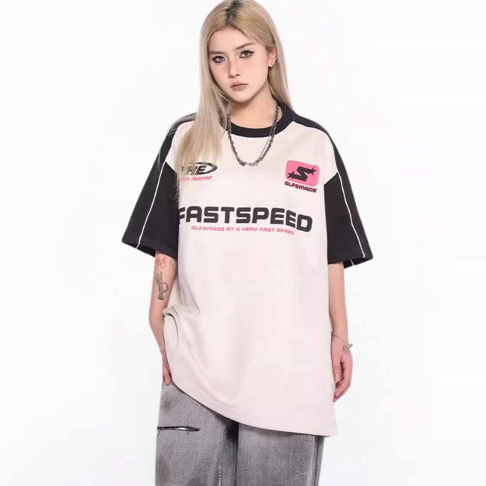 Suede Patchwork Letter T-Shirt
