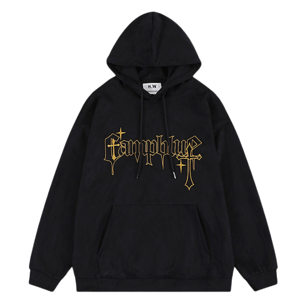 Cross Embroidered Suede Hoodie