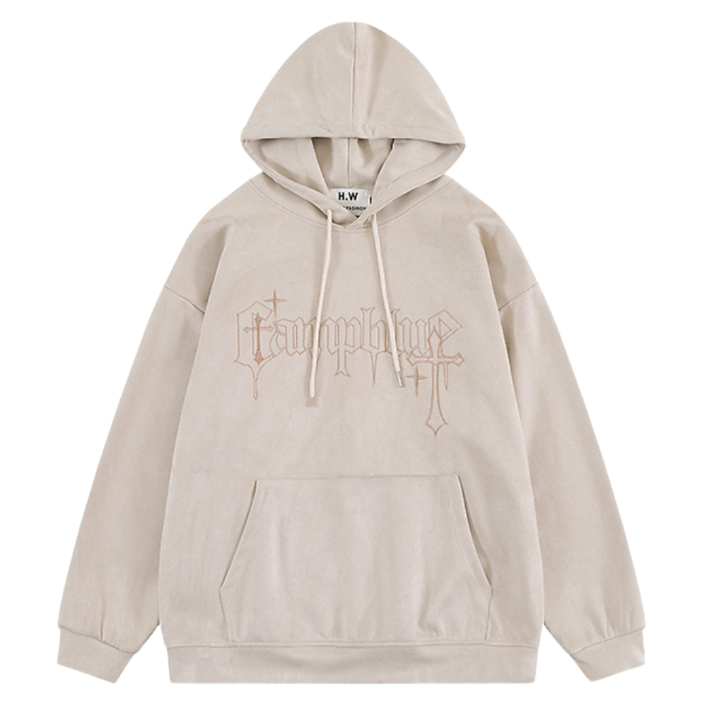 Cross Embroidered Suede Hoodie