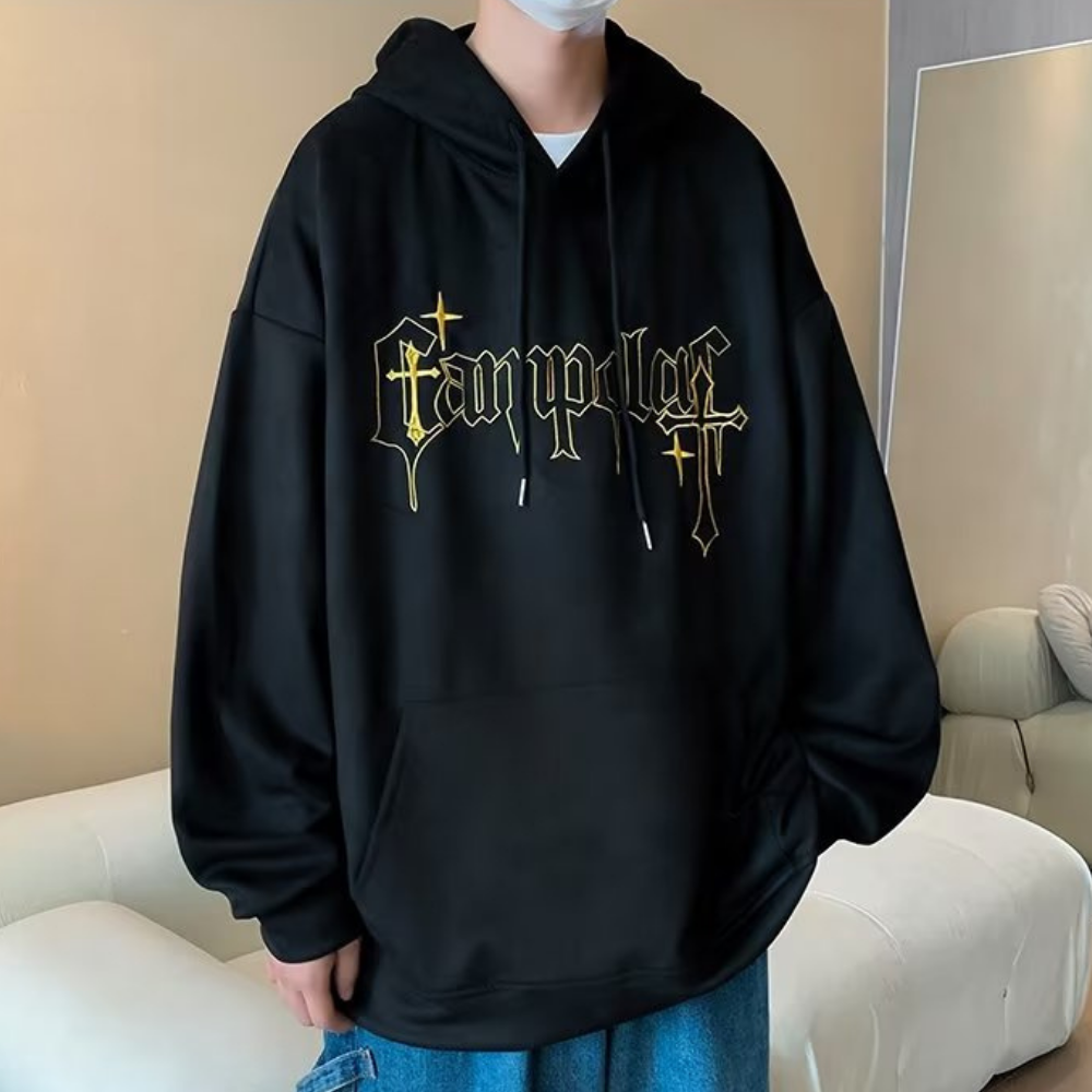Cross Embroidered Suede Hoodie
