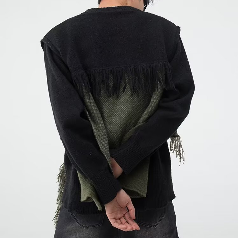 CE | Heavy Design Tassel Splicing Sweater