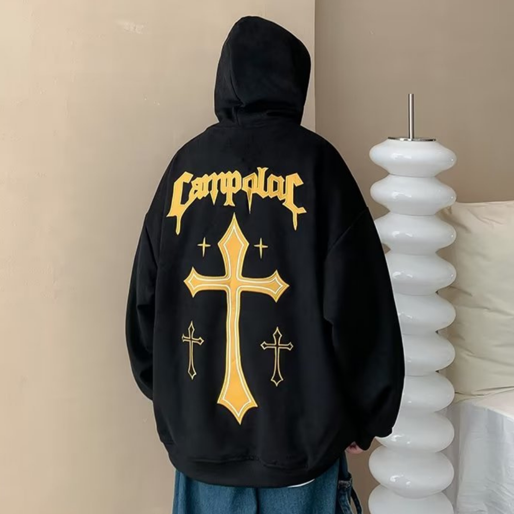 Cross Embroidered Suede Hoodie