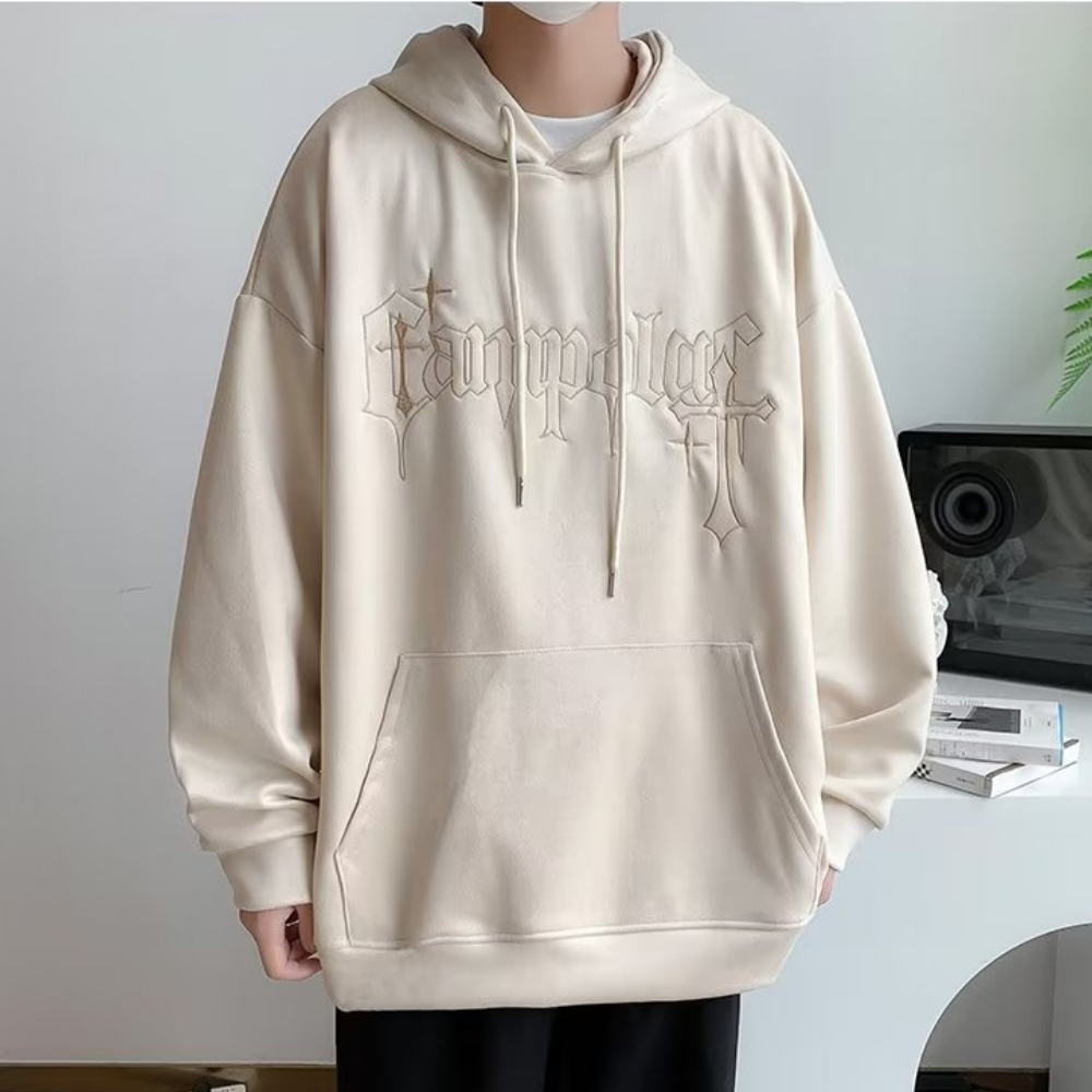 Cross Embroidered Suede Hoodie