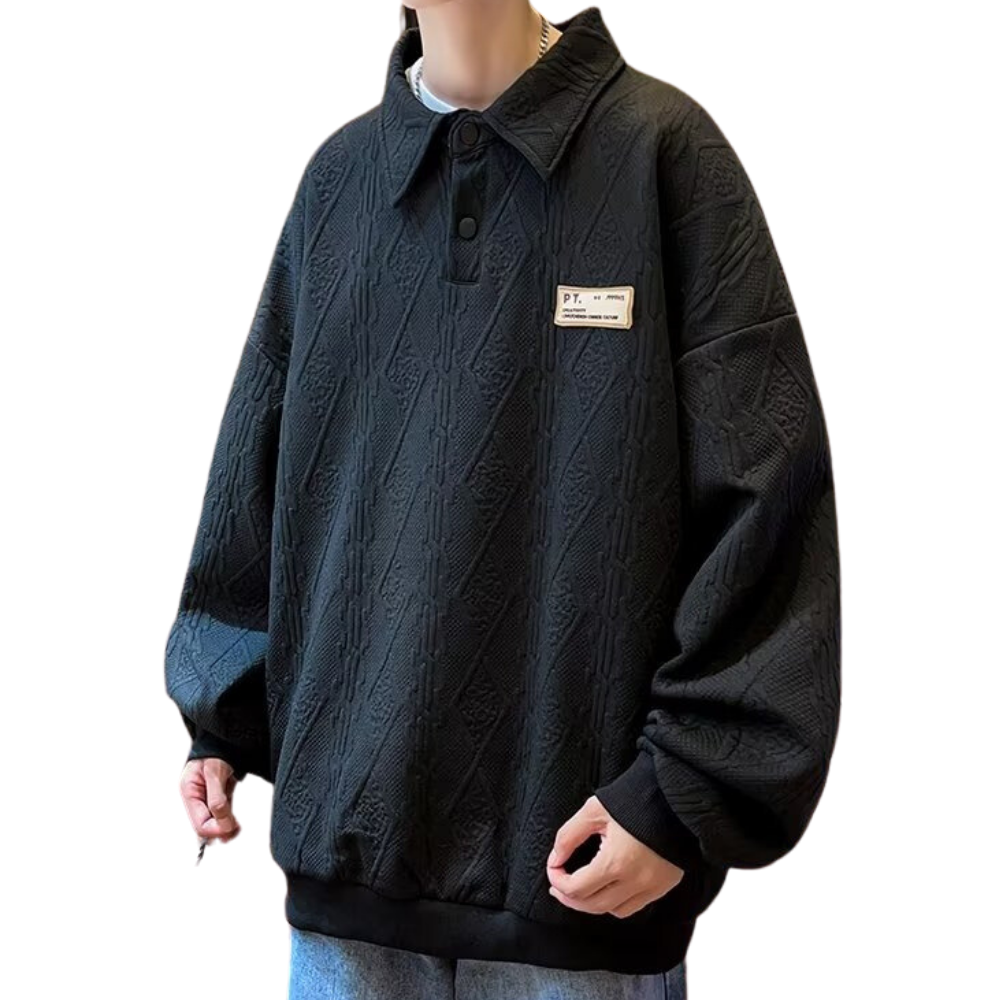 Simple Pattern Solid Color Polo Sweatshirt