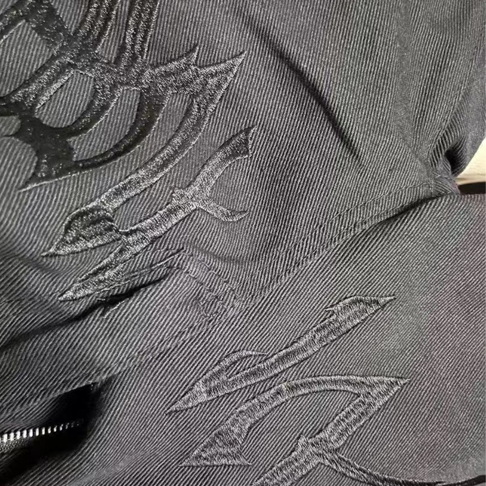 Black Plain Letter Embroidery Straight Jeans