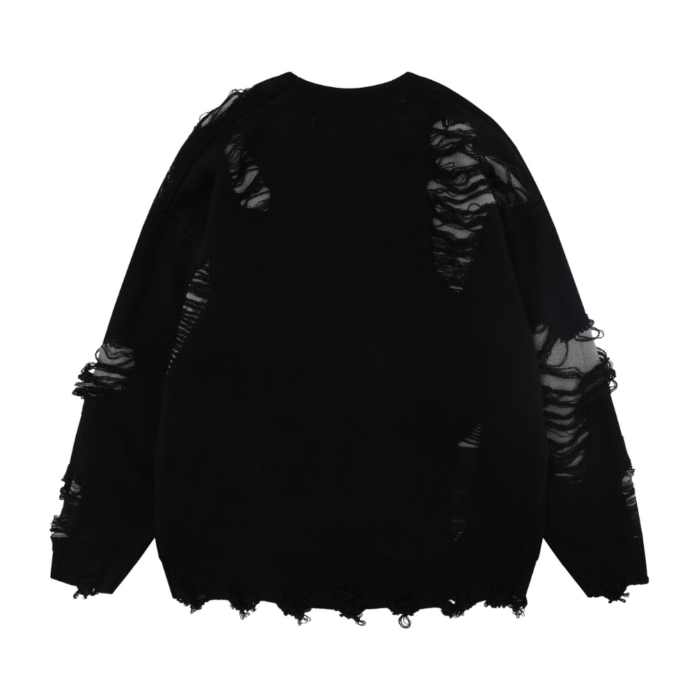 Versatile Solid Color Ripped Sweater
