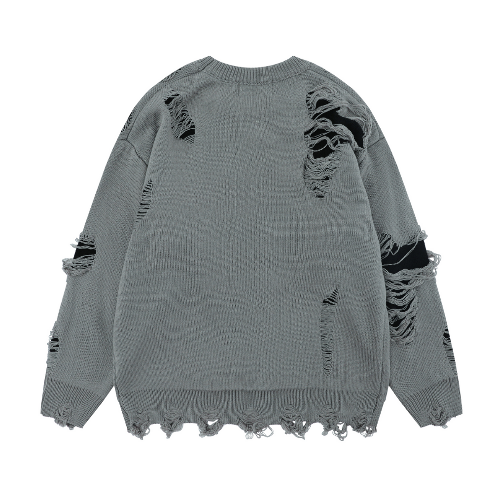 Versatile Solid Color Ripped Sweater
