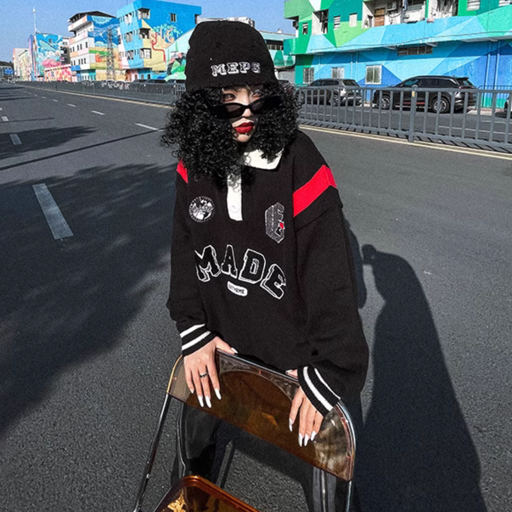 Jacquard Letter Polo Sweater