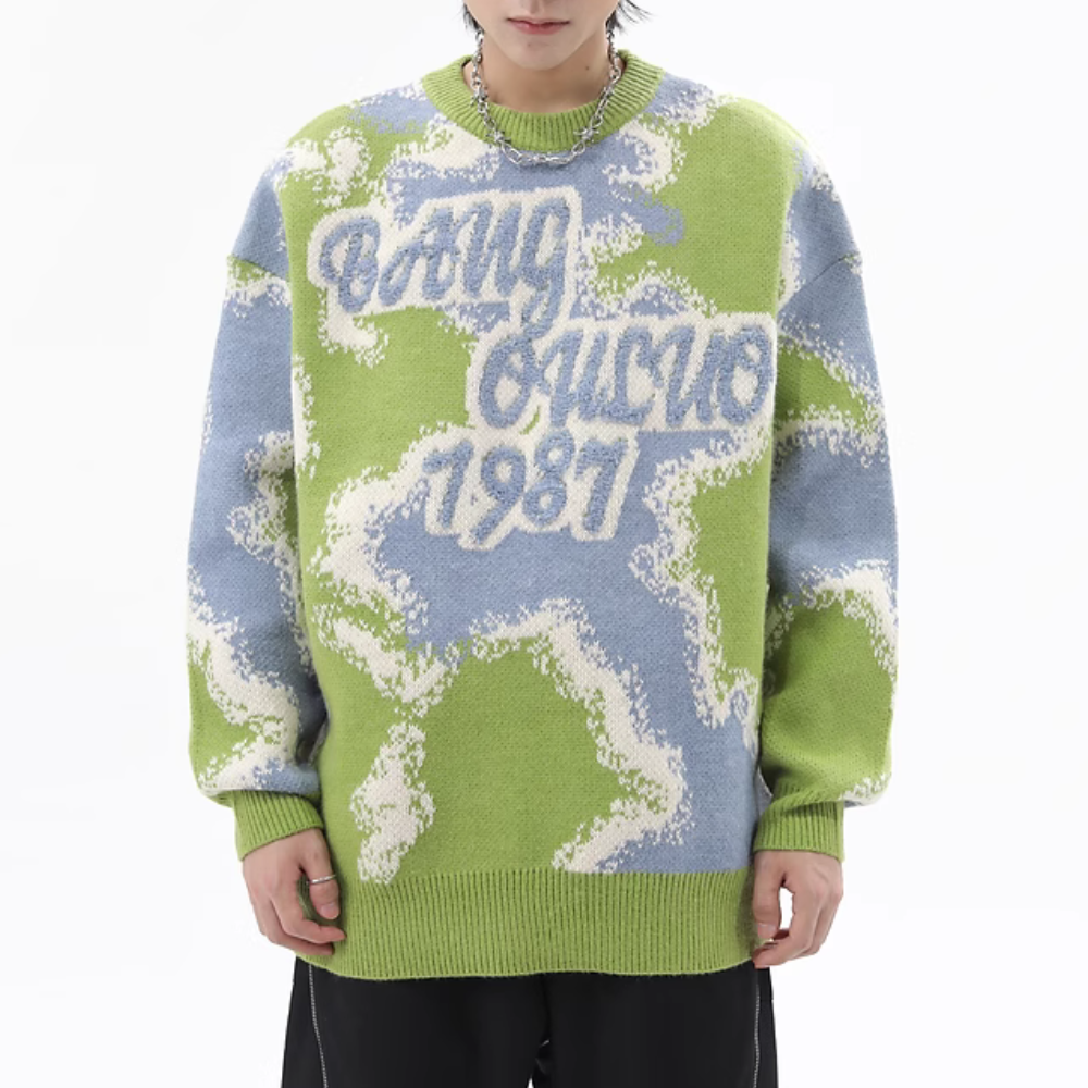 Urban Letter Flocked Contrast Sweater