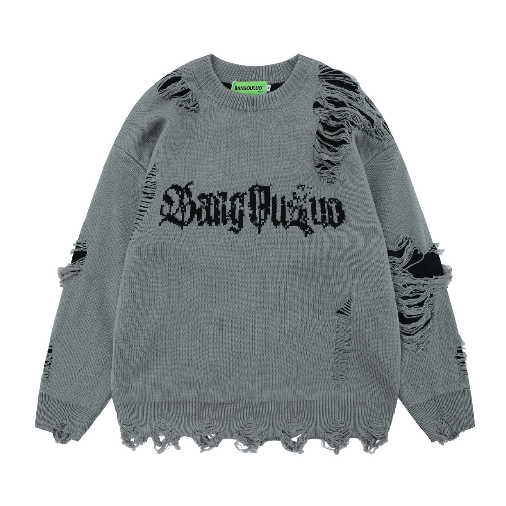 Versatile Solid Color Ripped Sweater
