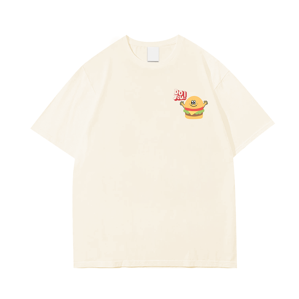 Casual Cartoon Burger Sign T-Shirt