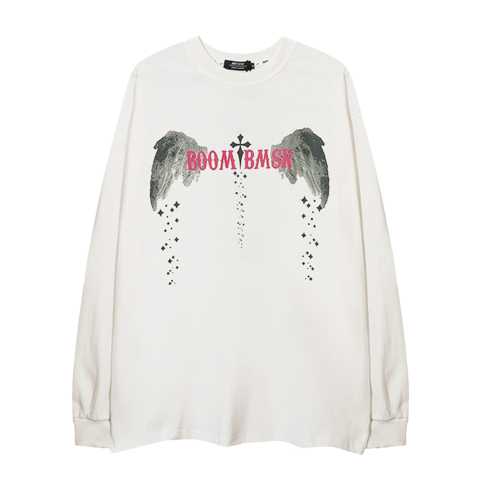 Angel Wings Ribbed Cuffs Long-Sleeve Shirt