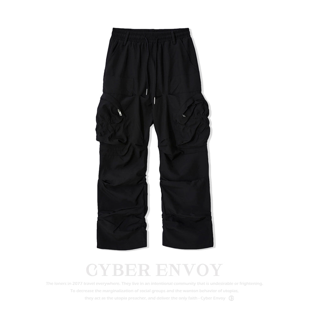 CE | Street Solid Color Pleated Cargo Pants