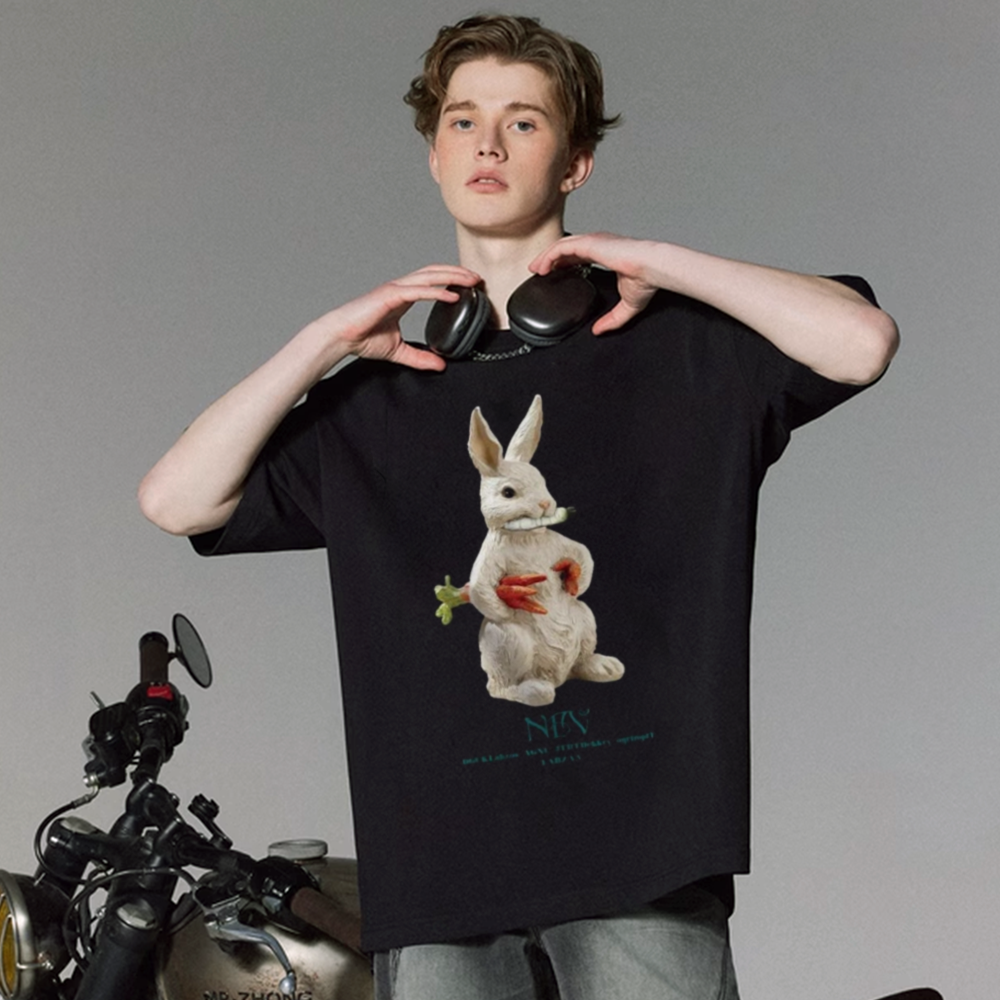 Modern Rabbit Print Cotton T-shirt