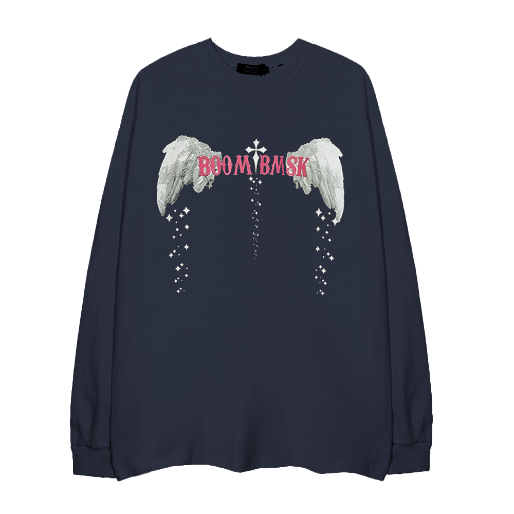 Angel Wings Ribbed Cuffs Long-Sleeve Shirt