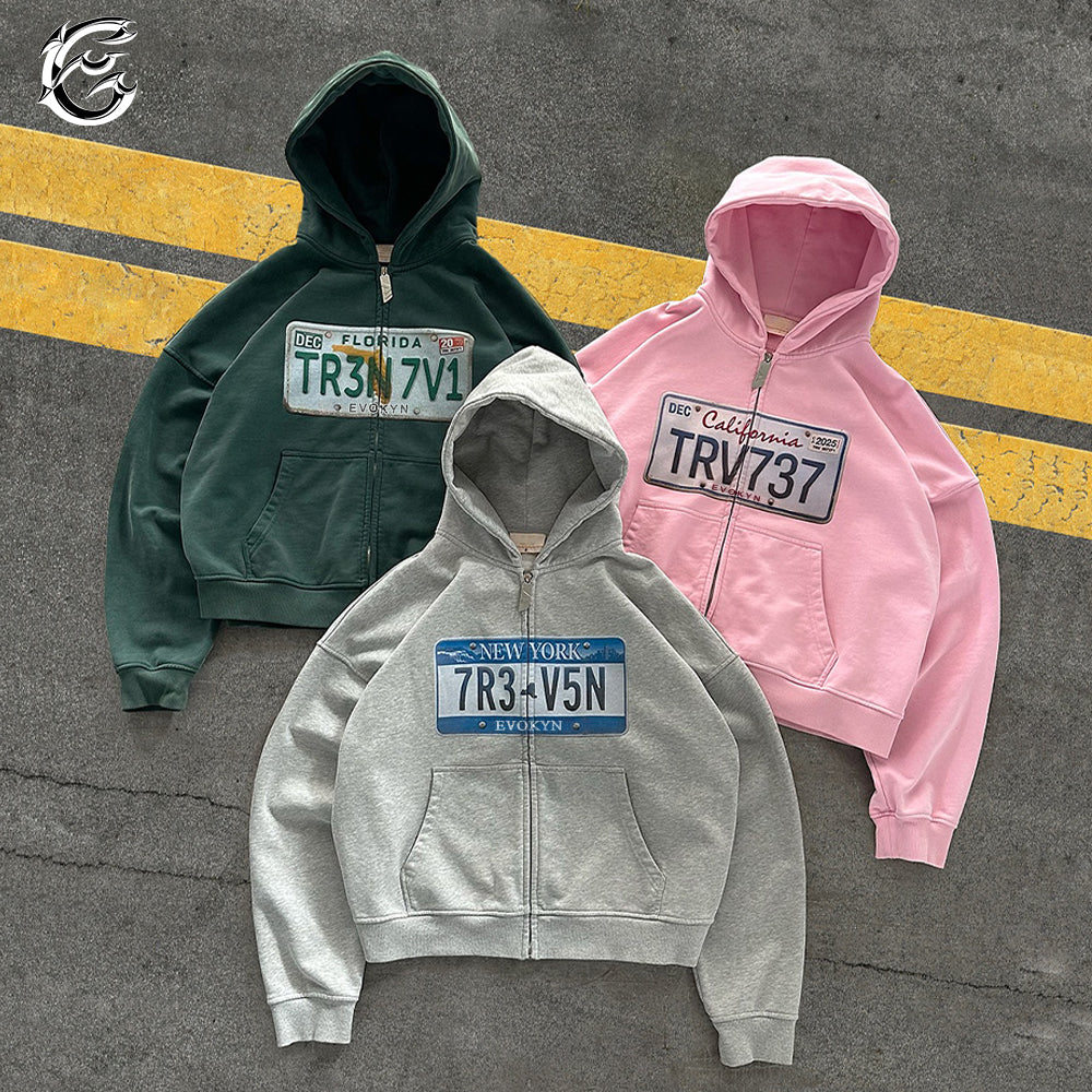 Evokyn New York License Plate Zip Hoodie