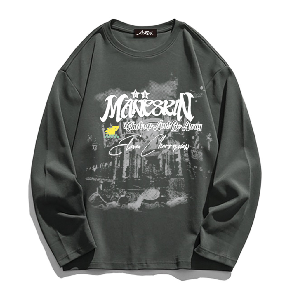 Dark Ruin Castle Print Long Sleeve Shirt
