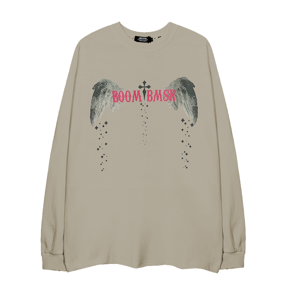 Angel Wings Ribbed Cuffs Long-Sleeve Shirt