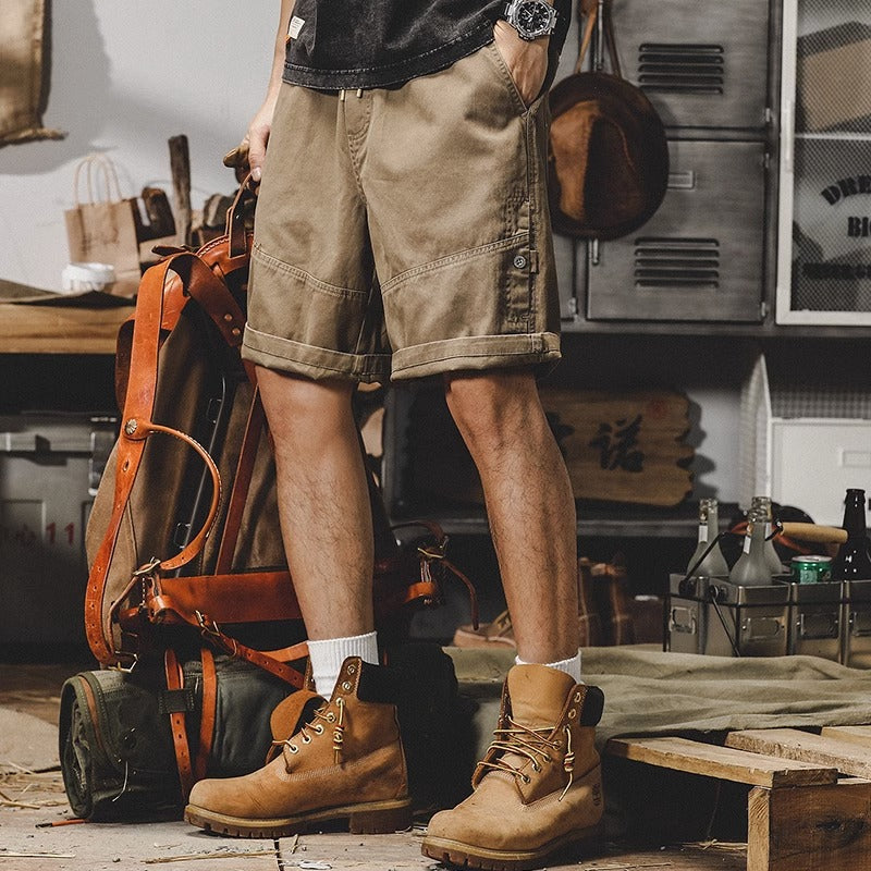 American Retro Loose Large Size Casual Distressed Plain Cargo Shorts